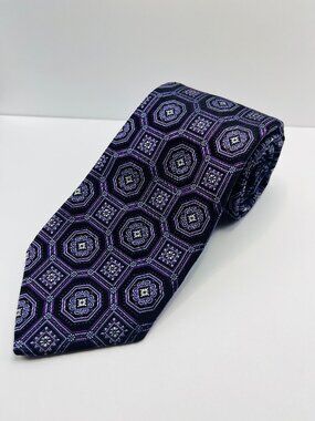 Robert Talbott Hand Sewn Silk Tie Purple Geometric Medallion Octagon Made in USA